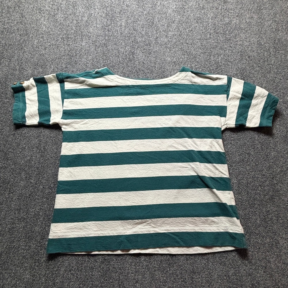 J. Jill Womens Medium Green White Striped Cotton Boat Neck Short Sleeve Top